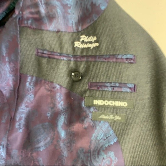 Indochino Men's Wool Gray Paisley Lined Pin Striped Blazer - Picture 9 of 13